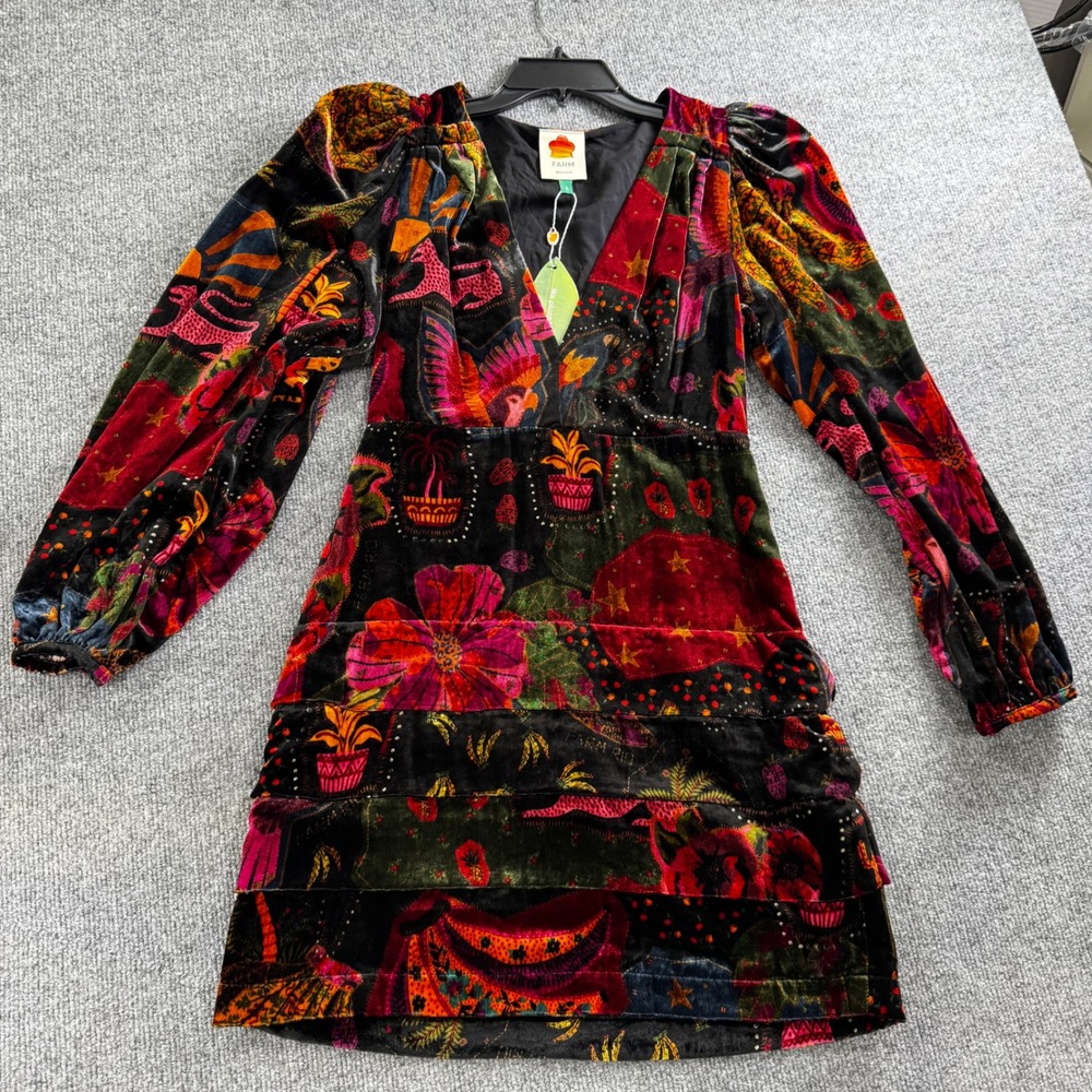 Farm Rio Crazy Mix Velvet Mini Dress Multicolor Celestial Sz Small Flaw NET